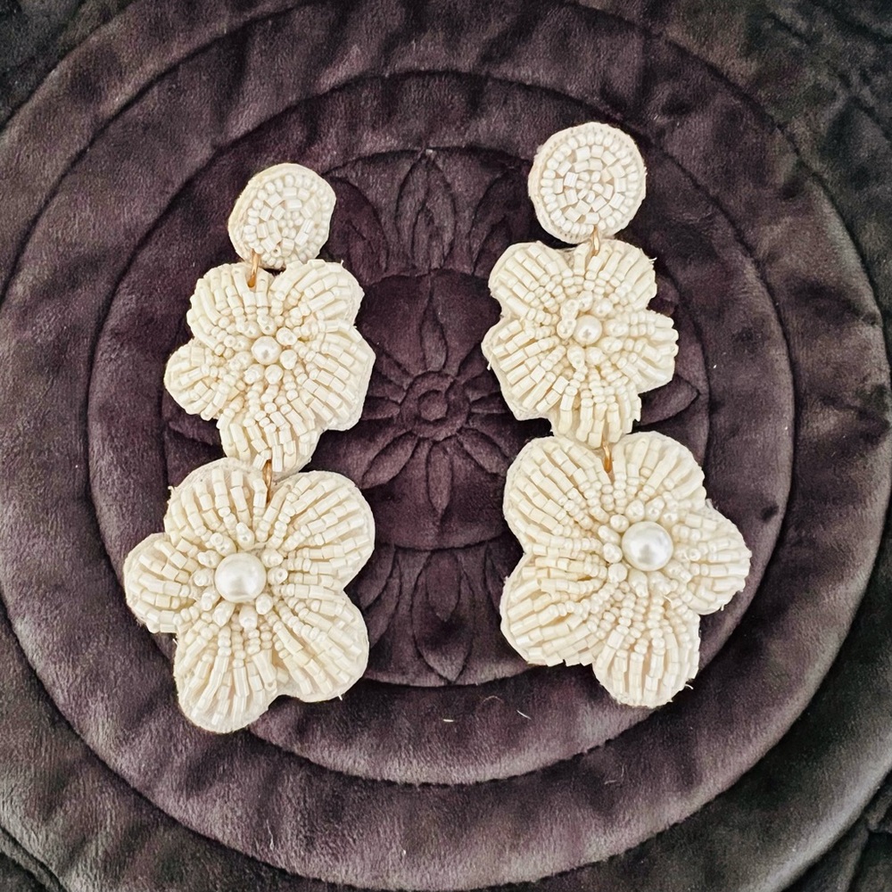 Beaded Floral Fabric Backed Earrings